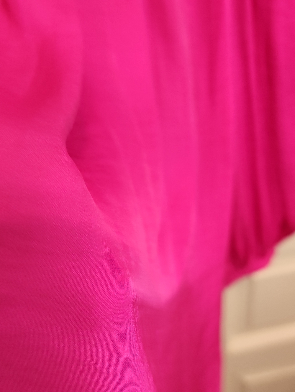 Jennifer Lopez JALO Hot Pink Tie-Neck V-neck Peasant Blouse Elastic Puffy Sleeve - Picture 10 of 12